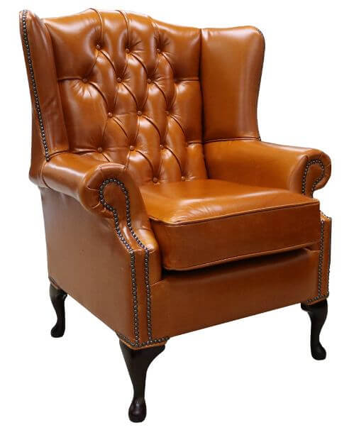 Product photograph of Chesterfield High Back Wing Chair Newcastle Spice Tan Leather In Mallory Style from Chesterfield Sofas
