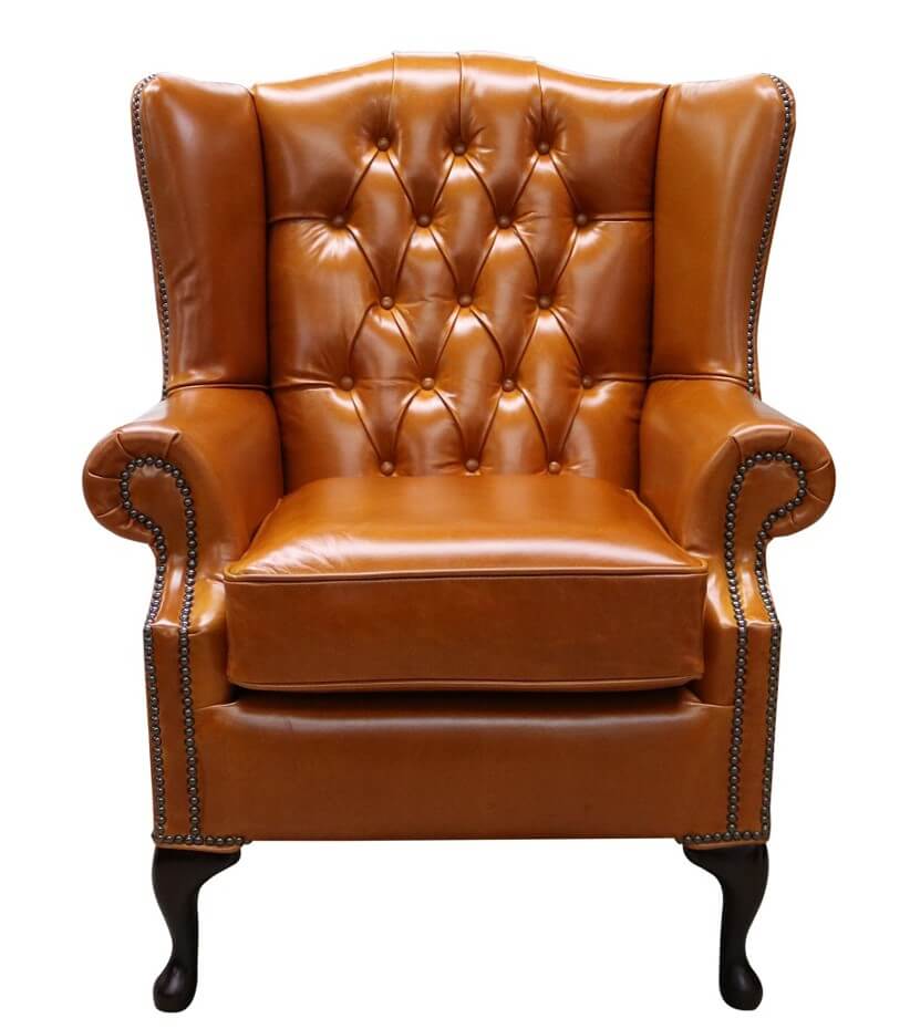 Product photograph of Chesterfield High Back Wing Chair Newcastle Spice Tan Leather In Mallory Style from Chesterfield Sofas.
