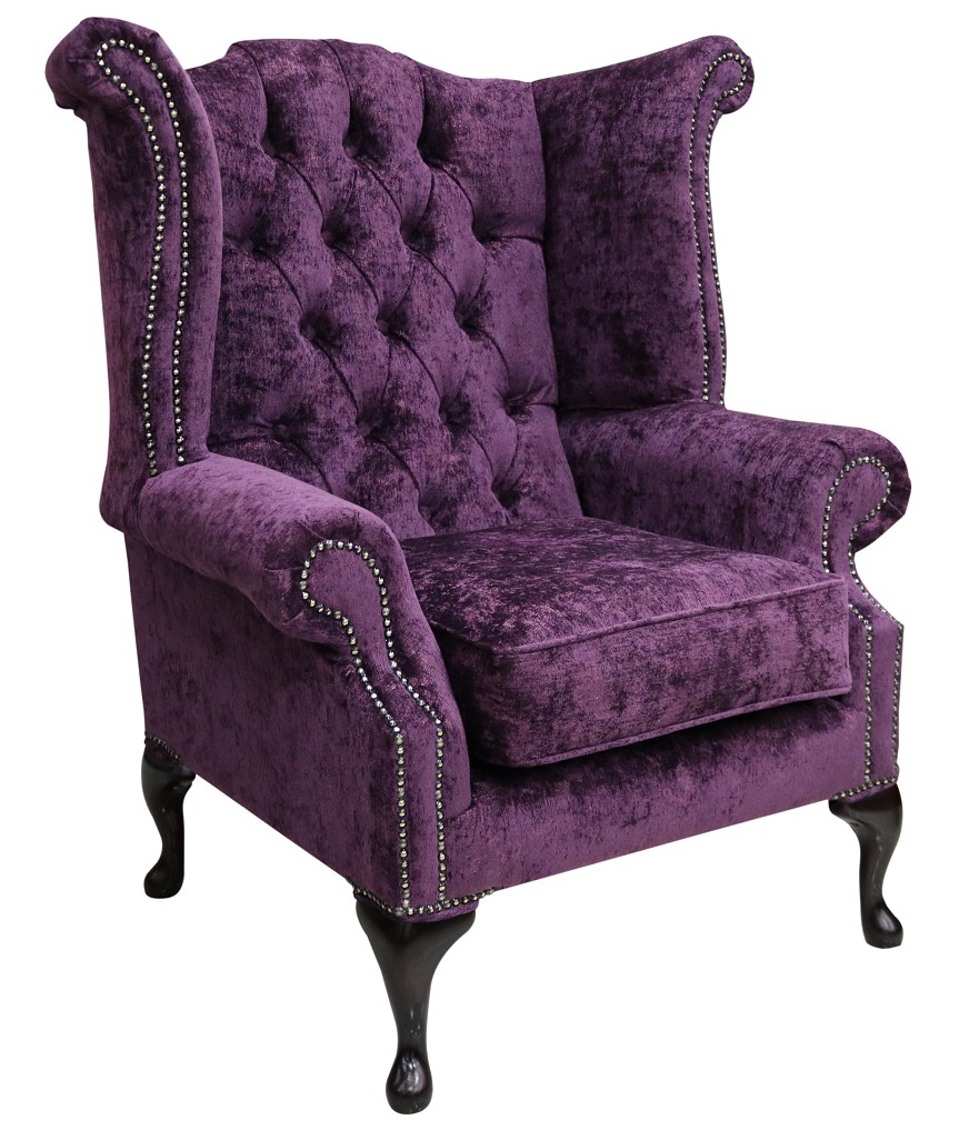 Product photograph of Chesterfield High Back Wing Chair Nuovo Plum Fabric Bespoke In Queen Anne Style from Chesterfield Sofas