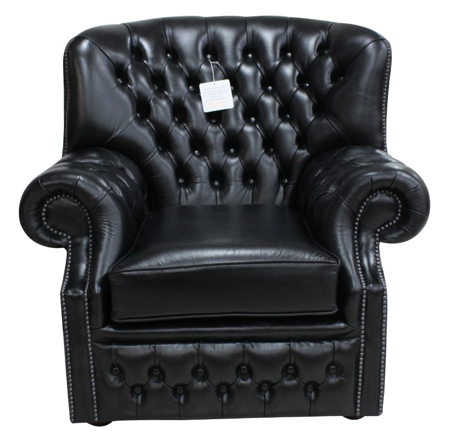 Product photograph of Chesterfield High Back Wing Chair Old English Black Leather Armchair In Monks Style from Chesterfield Sofas