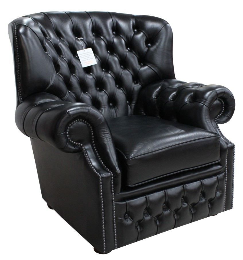 Product photograph of Chesterfield High Back Wing Chair Old English Black Leather Armchair In Monks Style from Chesterfield Sofas.