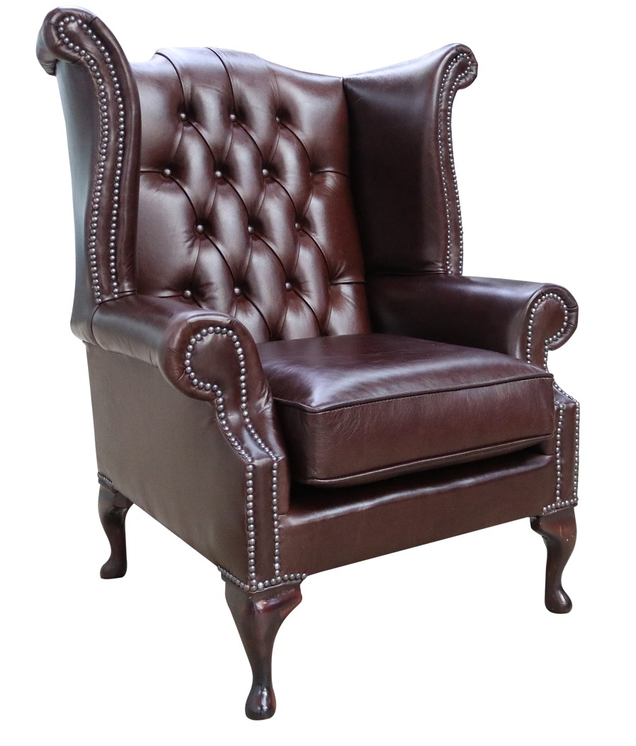 Product photograph of Chesterfield High Back Wing Chair Old English Brown Leather In Queen Anne Style from Chesterfield Sofas