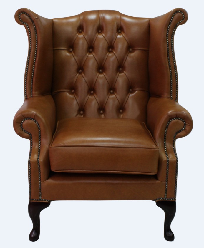 Product photograph of Chesterfield High Back Wing Chair Old English Bruciato Leather Bespoke In Queen Anne Style from Chesterfield Sofas