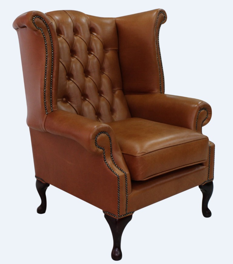 Product photograph of Chesterfield High Back Wing Chair Old English Bruciato Leather Bespoke In Queen Anne Style from Chesterfield Sofas.