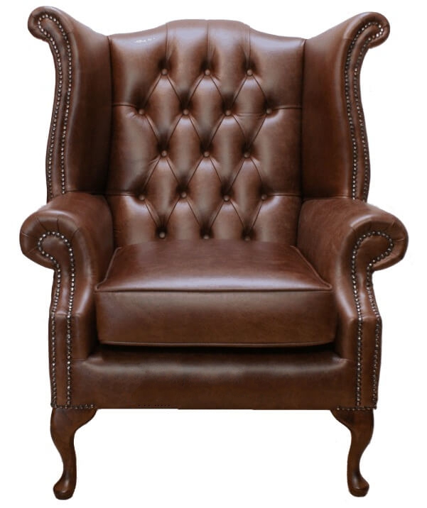 Product photograph of Chesterfield High Back Wing Chair Old English Hazel Leather In Queen Anne Style from Chesterfield Sofas.