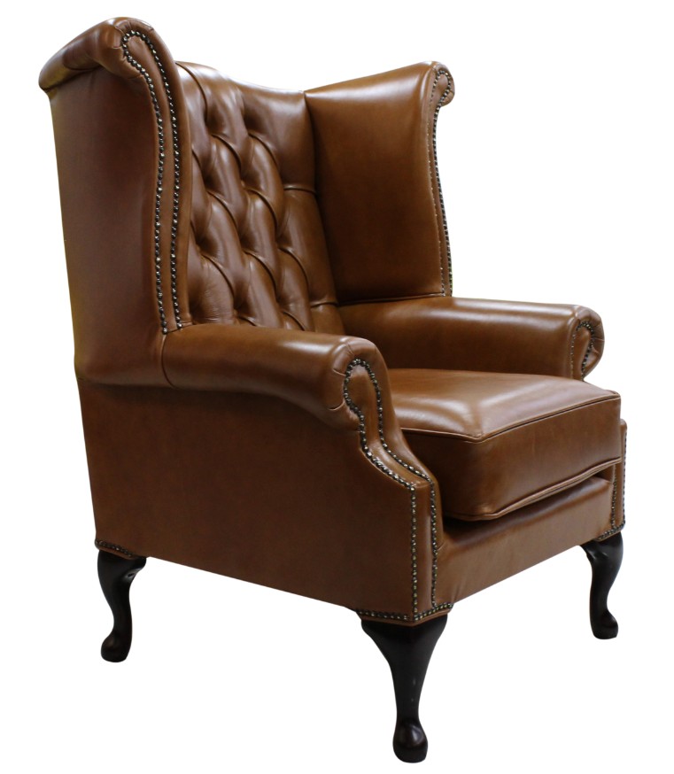 Product photograph of Chesterfield High Back Wing Chair Old English Saddle Leather In Queen Anne Style from Chesterfield Sofas.