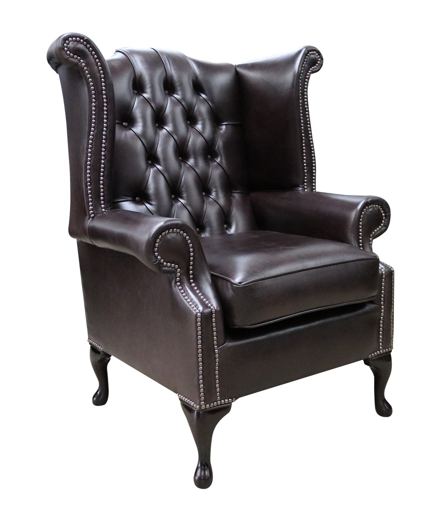 Product photograph of Chesterfield High Back Wing Chair Old English Smoke Leather In Queen Anne Style from Chesterfield Sofas