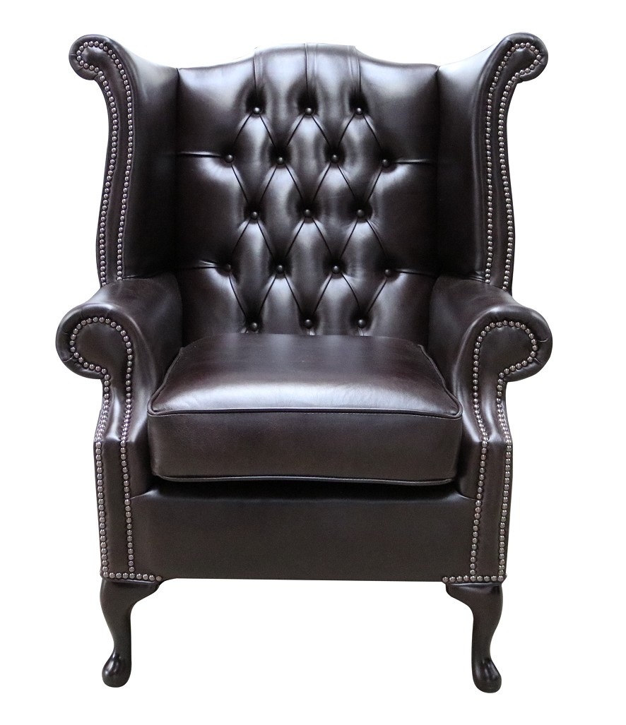 Product photograph of Chesterfield High Back Wing Chair Old English Smoke Leather In Queen Anne Style from Chesterfield Sofas.