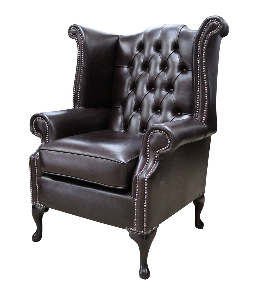 Product photograph of Chesterfield High Back Wing Chair Old English Smoke Leather In Queen Anne Style from Chesterfield Sofas.