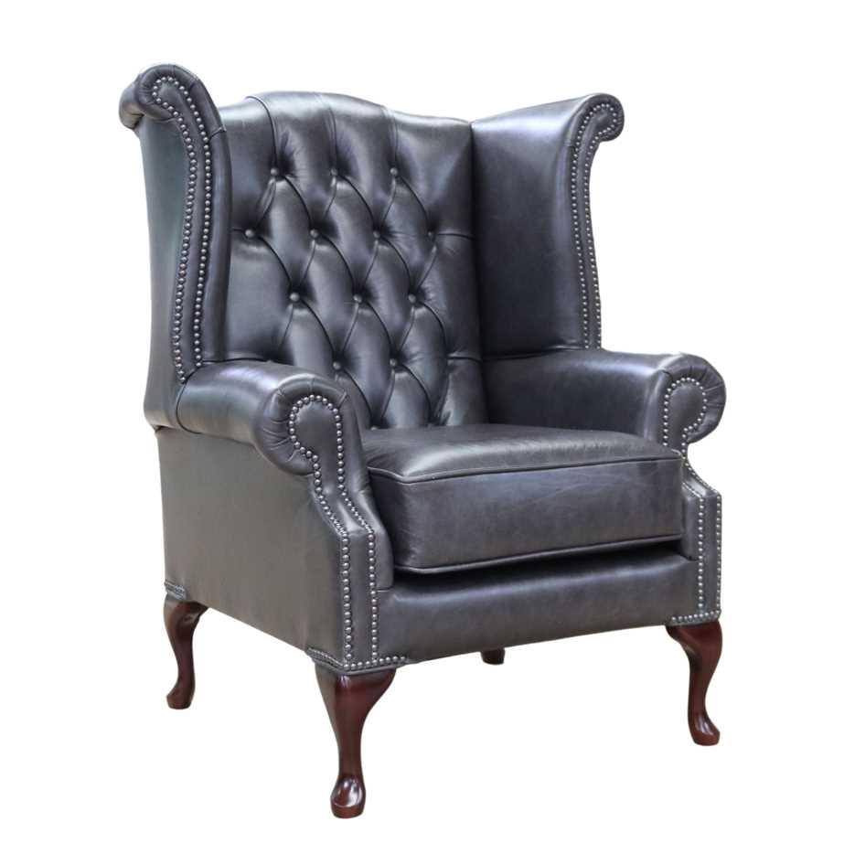 Product photograph of Chesterfield High Back Wing Chair Old English Storm Leather In Queen Anne Style from Chesterfield Sofas