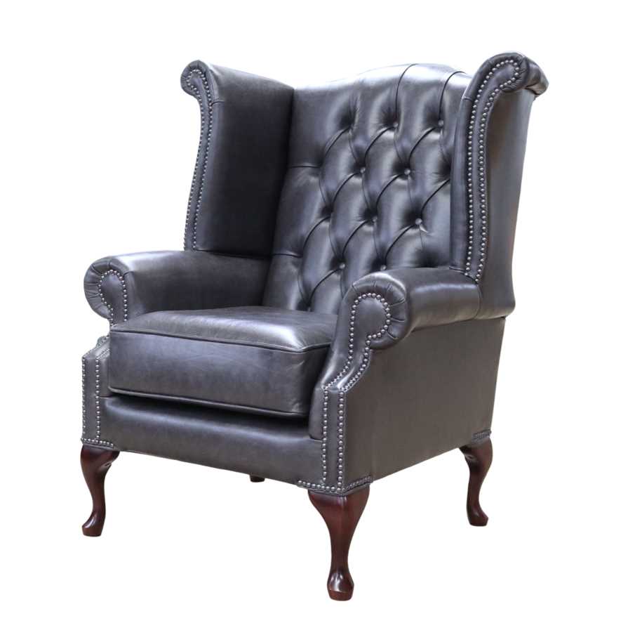 Product photograph of Chesterfield High Back Wing Chair Old English Storm Leather In Queen Anne Style from Chesterfield Sofas.