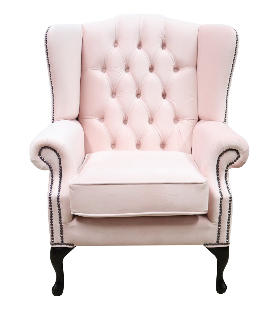 Product photograph of Chesterfield High Back Wing Chair Passion Powder Pink Velvet In Mallory Style from Chesterfield Sofas.