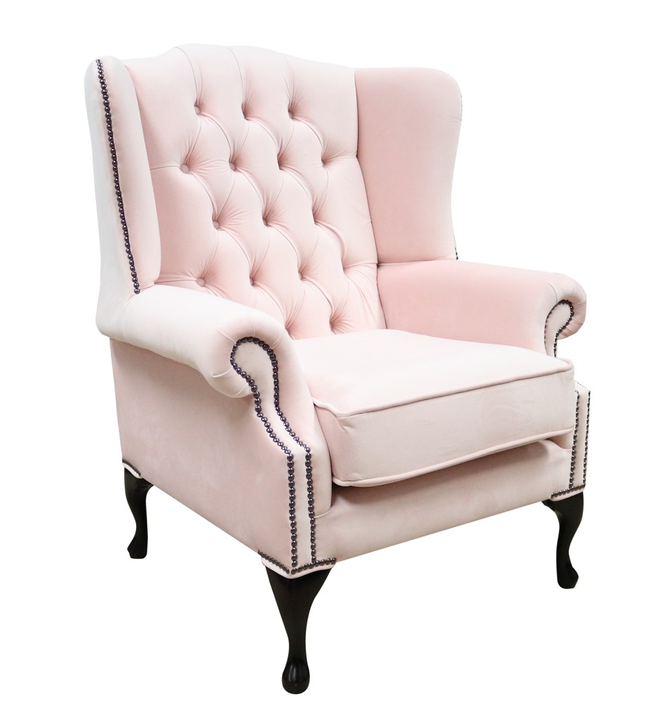Product photograph of Chesterfield High Back Wing Chair Passion Powder Pink Velvet In Mallory Style from Chesterfield Sofas