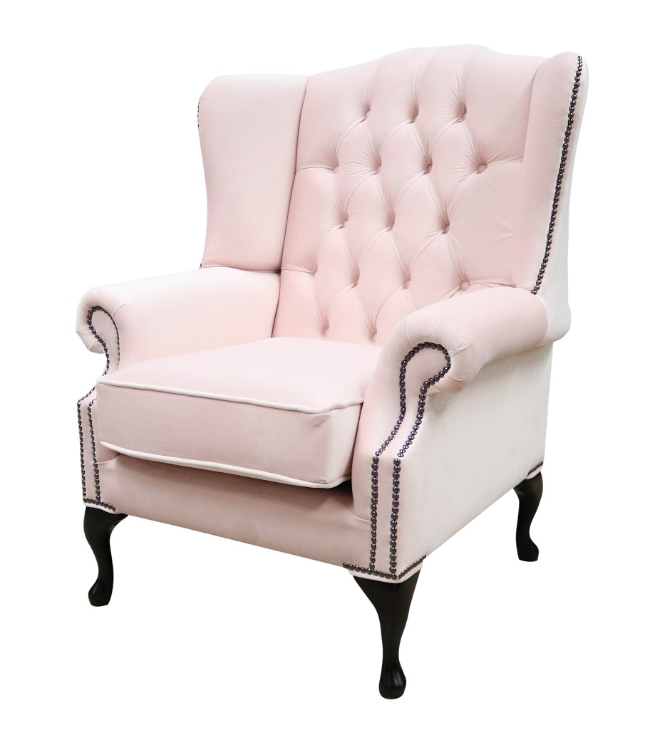 Product photograph of Chesterfield High Back Wing Chair Passion Powder Pink Velvet In Mallory Style from Chesterfield Sofas.