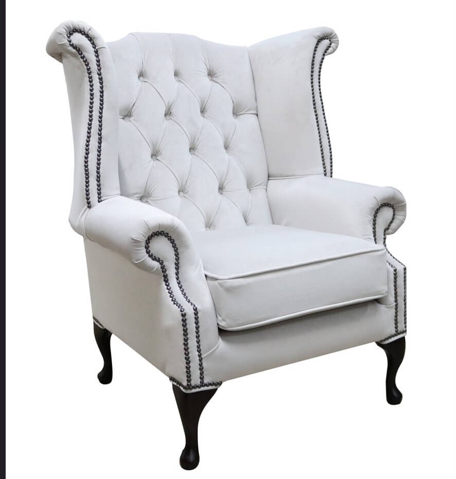 Product photograph of Chesterfield High Back Wing Chair Passion Silver Velvet In Queen Anne Style from Chesterfield Sofas