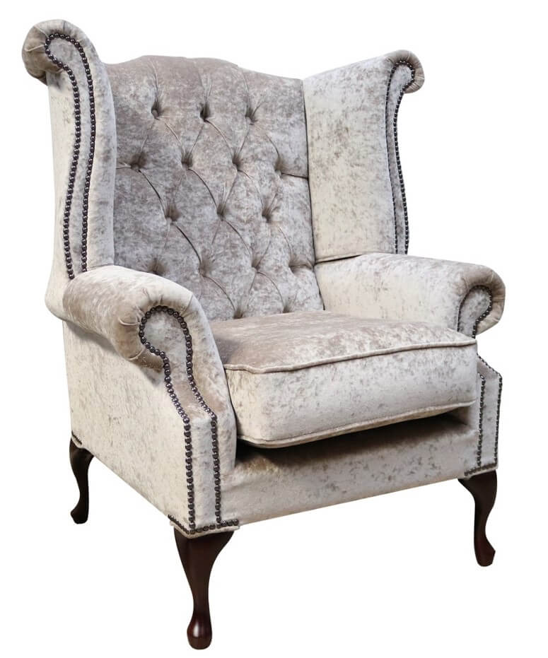 Product photograph of Chesterfield High Back Wing Chair Pastiche Mink Velvet In Queen Anne Style from Chesterfield Sofas