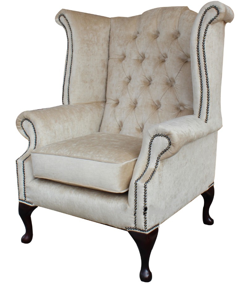 Product photograph of Chesterfield High Back Wing Chair Perla Shell Velvet Bespoke In Queen Anne Style from Chesterfield Sofas.