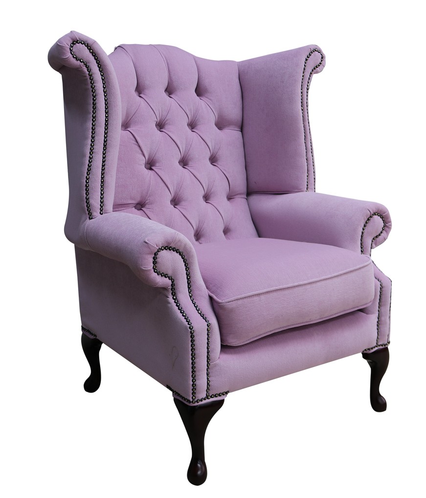 Product photograph of Chesterfield High Back Wing Chair Pimlico Blush Pink Real Fabric In Queen Anne Style from Chesterfield Sofas
