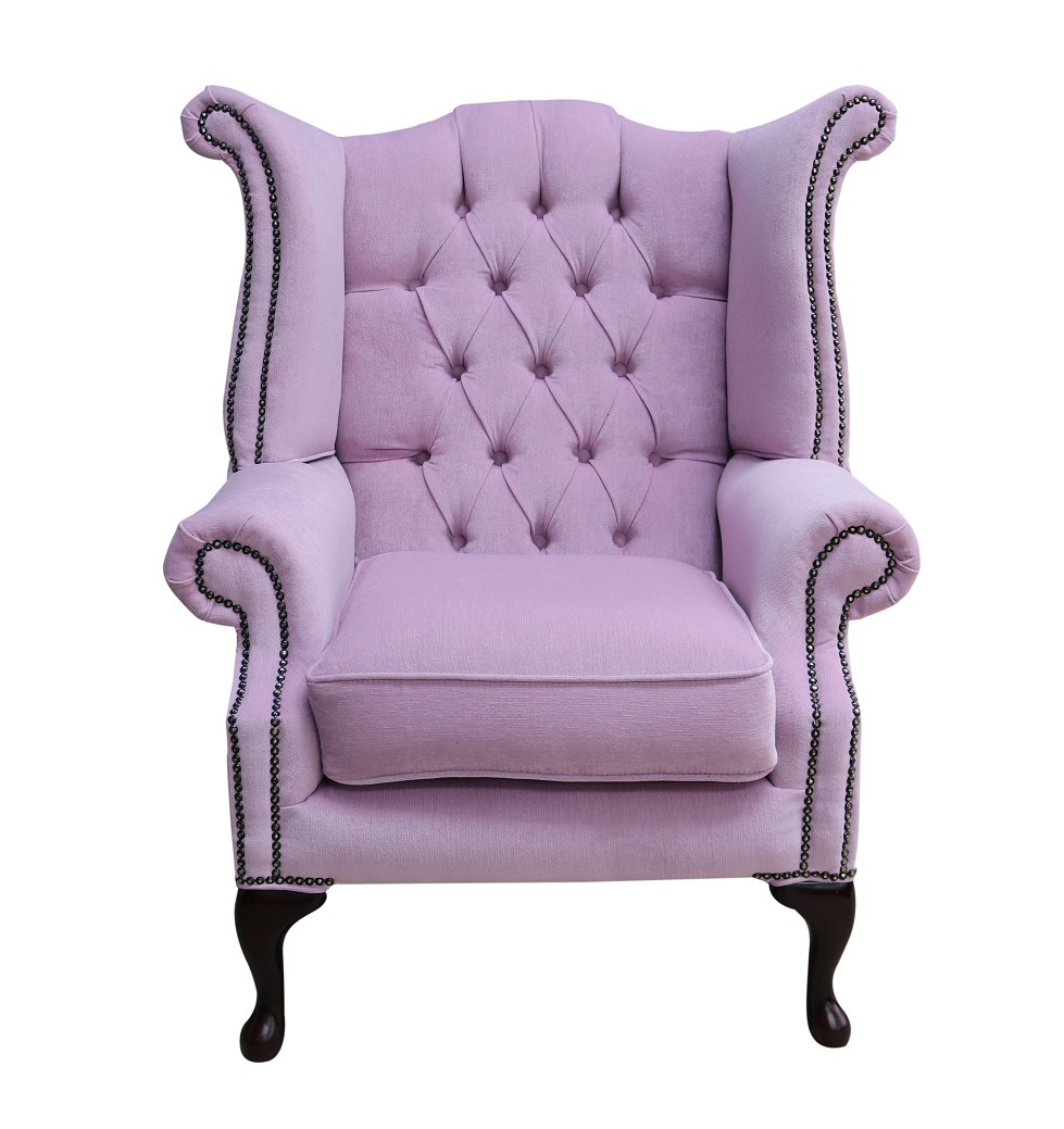 Product photograph of Chesterfield High Back Wing Chair Pimlico Blush Pink Real Fabric In Queen Anne Style from Chesterfield Sofas.