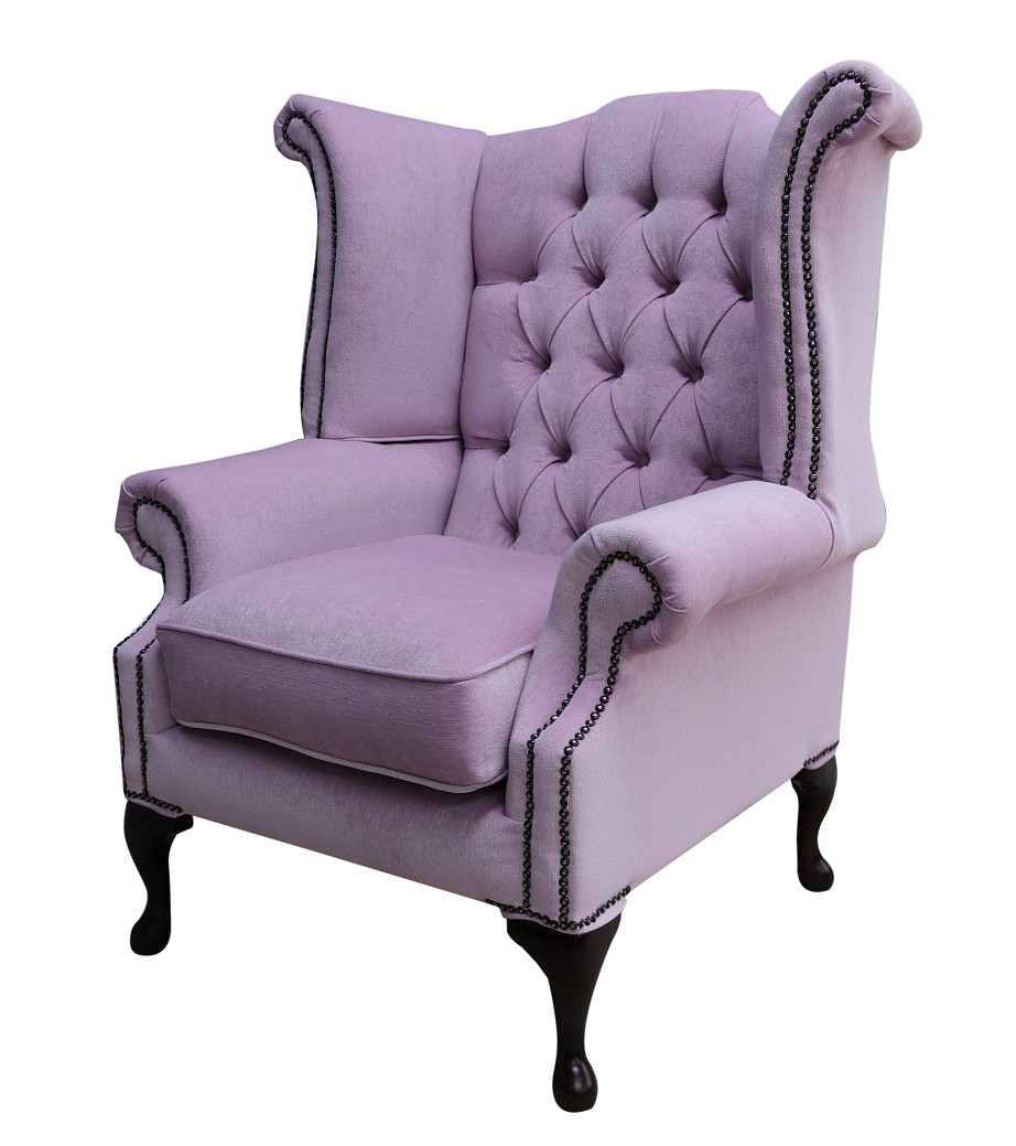 Product photograph of Chesterfield High Back Wing Chair Pimlico Blush Pink Real Fabric In Queen Anne Style from Chesterfield Sofas.