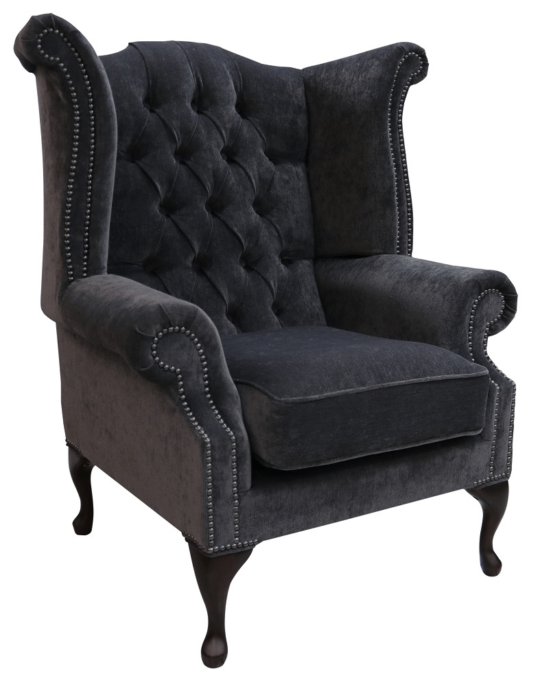 Product photograph of Chesterfield High Back Wing Chair Pimlico Charcoal Fabric In Queen Anne Style from Chesterfield Sofas