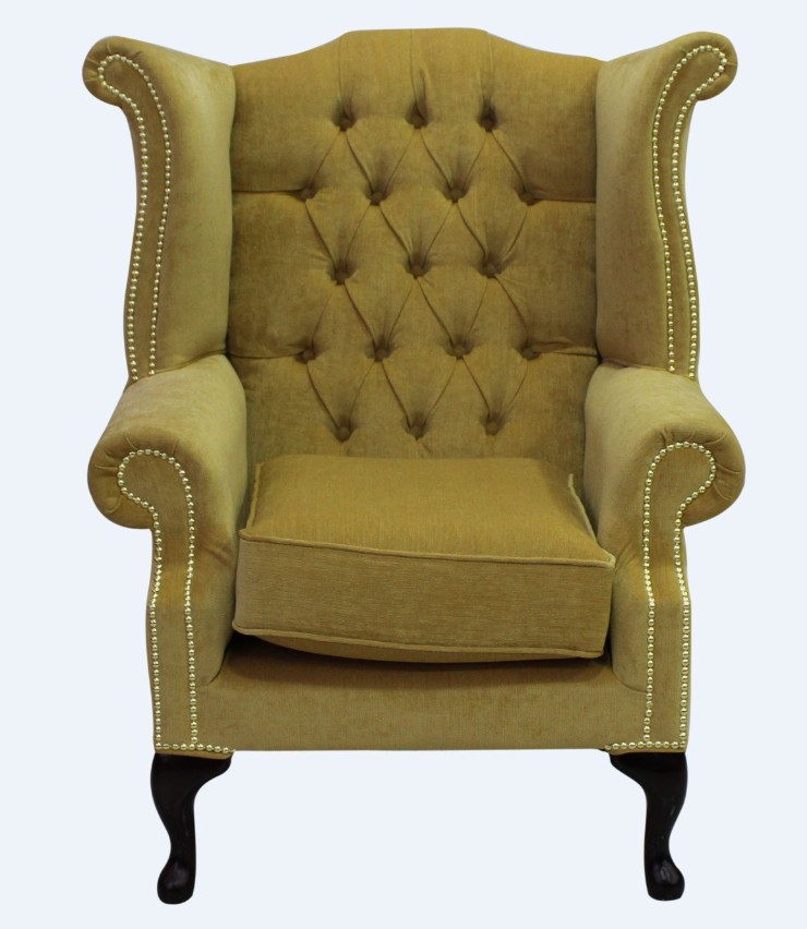 Product photograph of Chesterfield High Back Wing Chair Pimlico Corn Fabric In Queen Anne Style from Chesterfield Sofas