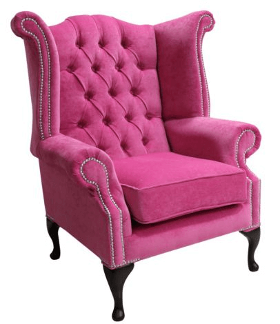 Product photograph of Chesterfield High Back Wing Chair Pimlico Fuchsia Pink Fabric In Queen Anne Style from Chesterfield Sofas