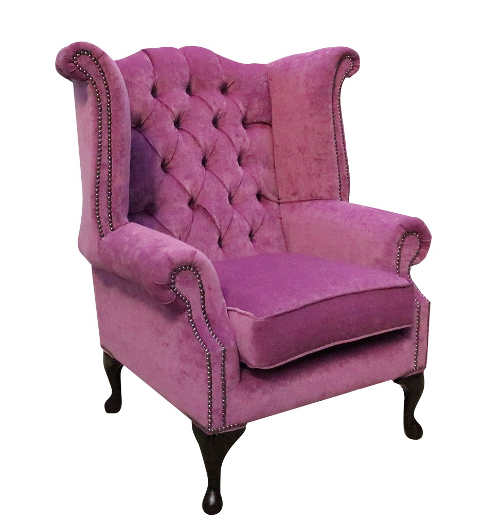 Product photograph of Chesterfield High Back Wing Chair Pimlico Lilac Fabric Bespoke In Queen Anne Style from Chesterfield Sofas