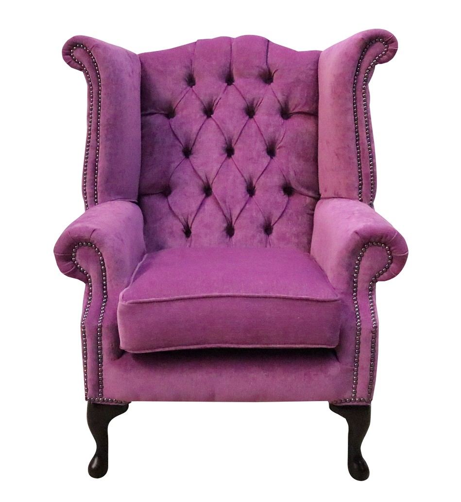Product photograph of Chesterfield High Back Wing Chair Pimlico Lilac Fabric Bespoke In Queen Anne Style from Chesterfield Sofas.