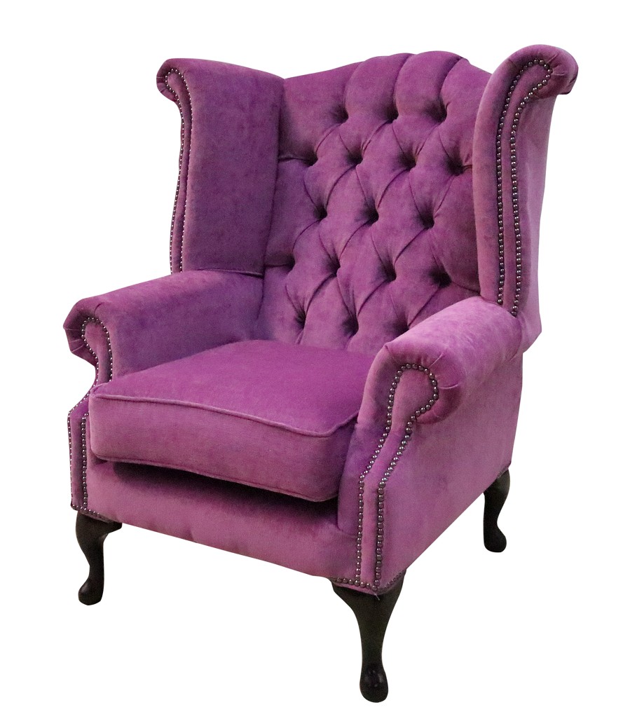 Product photograph of Chesterfield High Back Wing Chair Pimlico Lilac Fabric Bespoke In Queen Anne Style from Chesterfield Sofas.