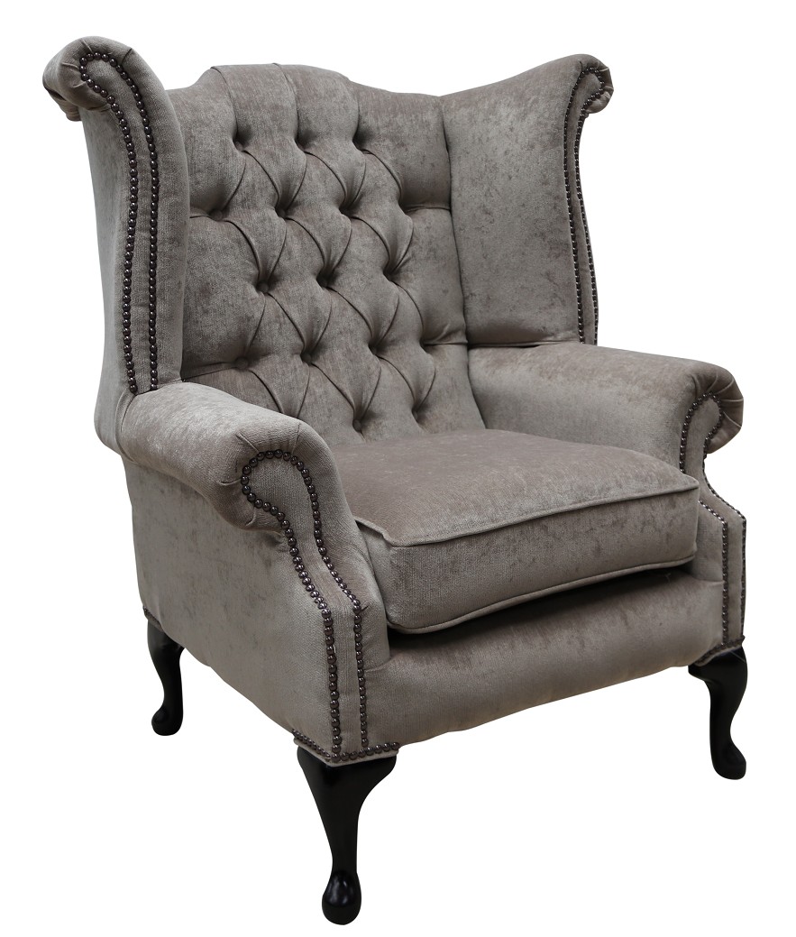 Product photograph of Chesterfield High Back Wing Chair Pimlico Mink Fabric Bespoke In Queen Anne Style from Chesterfield Sofas
