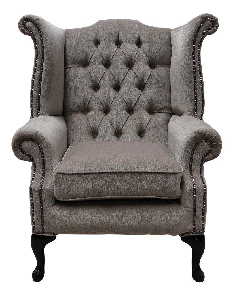 Product photograph of Chesterfield High Back Wing Chair Pimlico Mink Fabric Bespoke In Queen Anne Style from Chesterfield Sofas.