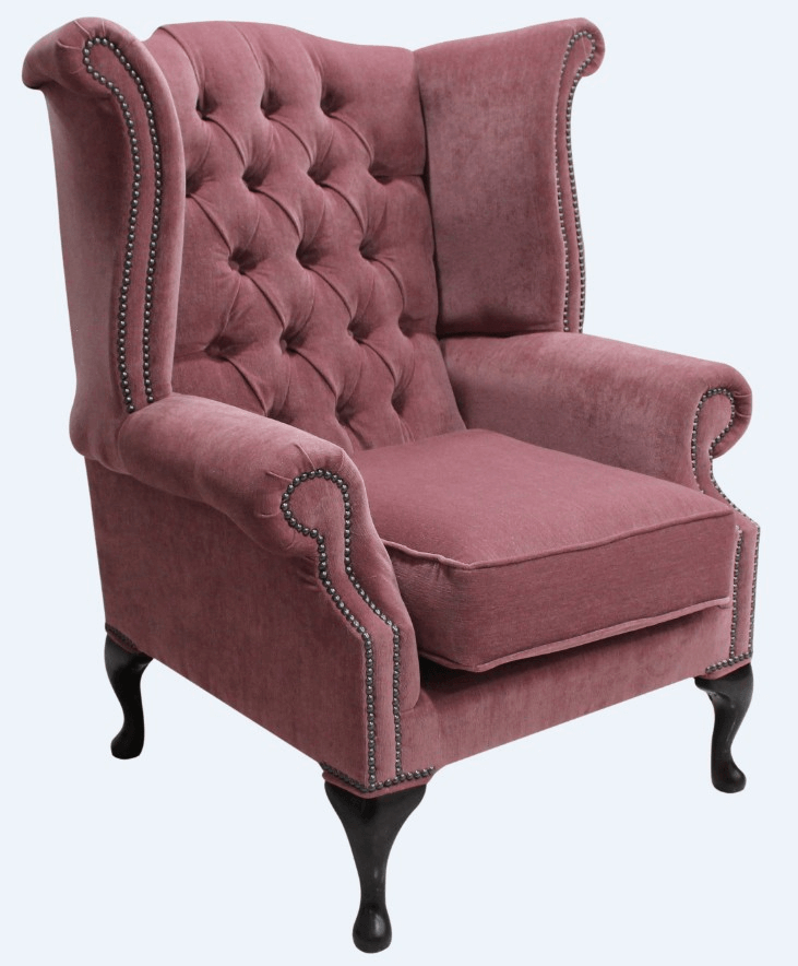 Product photograph of Chesterfield High Back Wing Chair Pimlico Plum Fabric In Queen Anne Style from Chesterfield Sofas