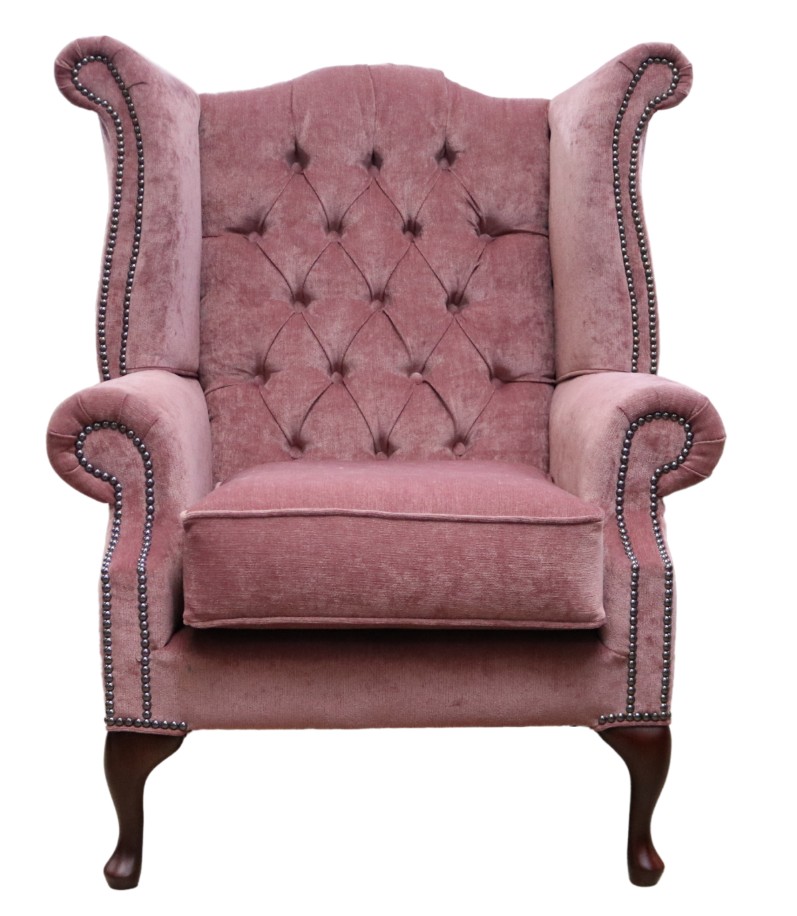 Product photograph of Chesterfield High Back Wing Chair Pimlico Plum Fabric In Queen Anne Style from Chesterfield Sofas.