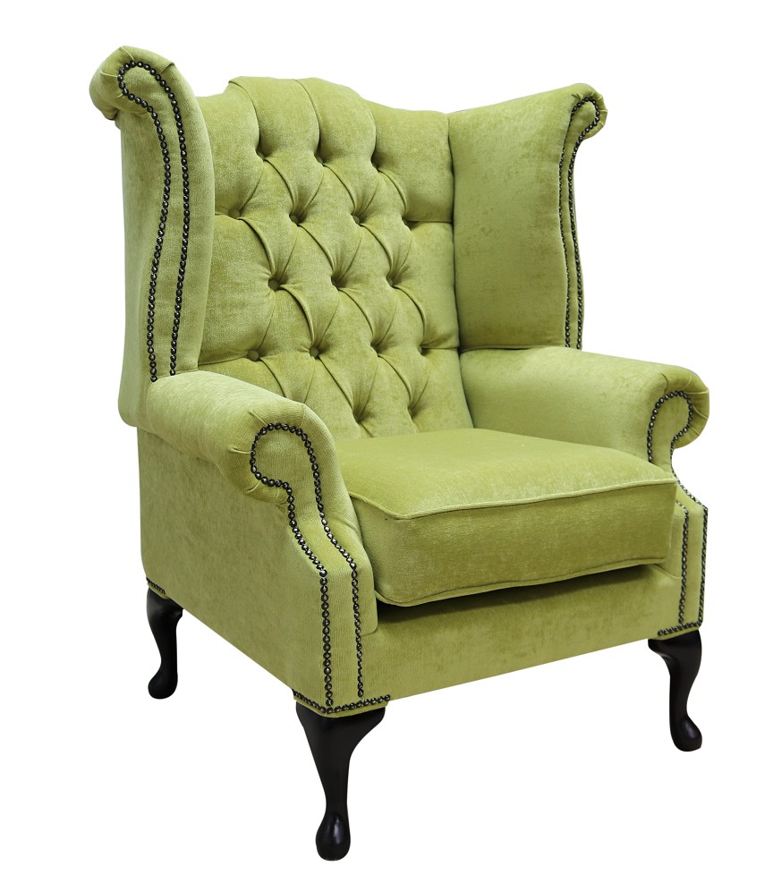 Product photograph of Chesterfield High Back Wing Chair Pimlico Zest Green Fabric Bespoke In Queen Anne Style from Chesterfield Sofas