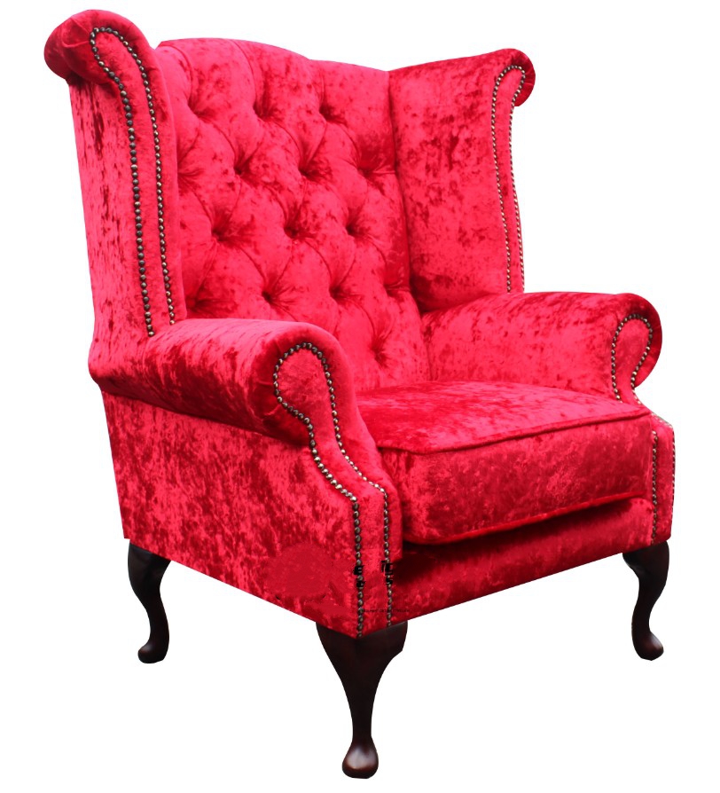 Product photograph of Chesterfield High Back Wing Chair Plush Red Velvet Bespoke In Queen Anne Style from Chesterfield Sofas.