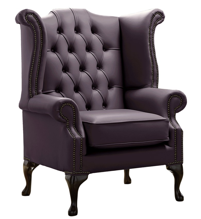 Product photograph of Chesterfield High Back Wing Chair Shelly Amethyst Leather Bespoke In Queen Anne Style from Chesterfield Sofas