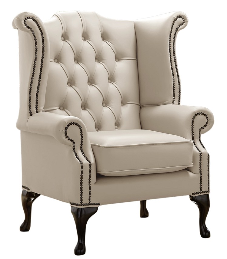 Product photograph of Chesterfield High Back Wing Chair Shelly Beige Leather Bespoke In Queen Anne Style from Chesterfield Sofas