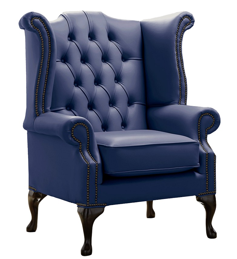 Product photograph of Chesterfield High Back Wing Chair Shelly Bilberry Leather Bespoke In Queen Anne Style from Chesterfield Sofas