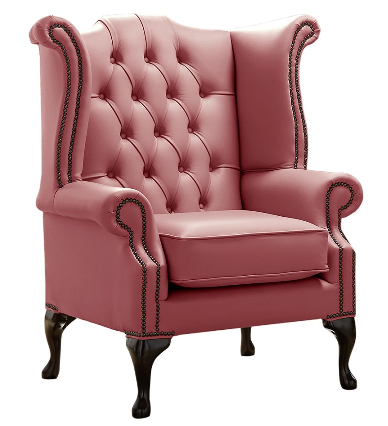Product photograph of Chesterfield High Back Wing Chair Shelly Brick Red Leather Bespoke In Queen Anne Style from Chesterfield Sofas