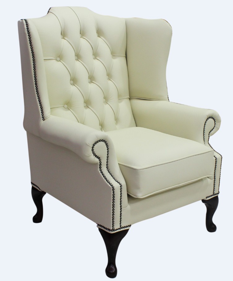 Product photograph of Chesterfield High Back Wing Chair Shelly Cream Leather Bespoke In Mallory Style from Chesterfield Sofas