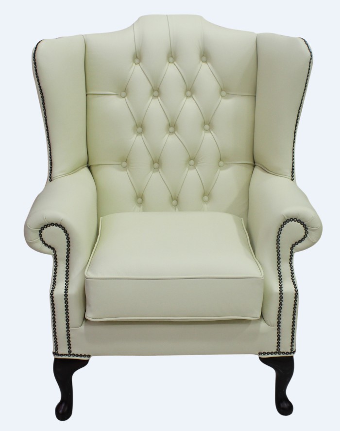 Product photograph of Chesterfield High Back Wing Chair Shelly Cream Leather Bespoke In Mallory Style from Chesterfield Sofas.