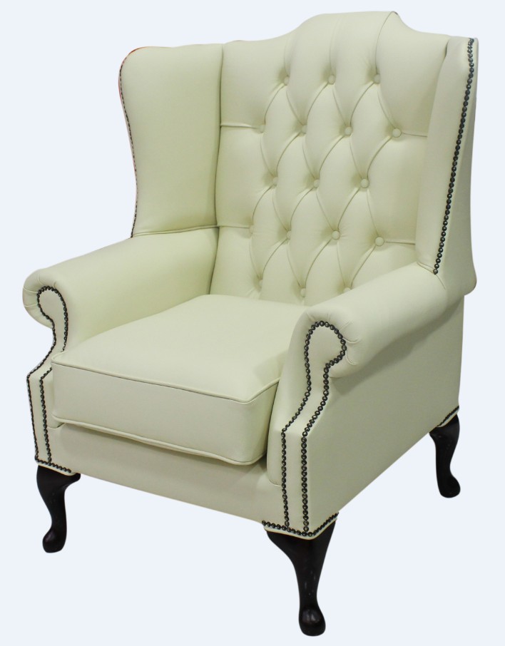 Product photograph of Chesterfield High Back Wing Chair Shelly Cream Leather Bespoke In Mallory Style from Chesterfield Sofas.