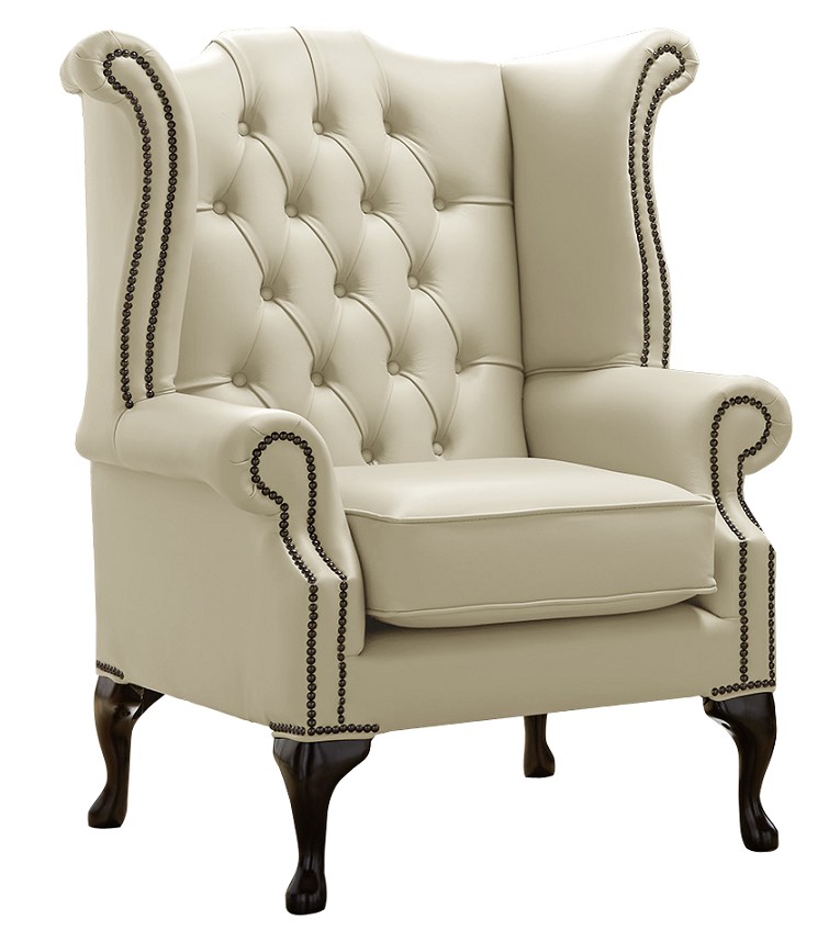 Product photograph of Chesterfield High Back Wing Chair Shelly Cream Leather Bespoke In Queen Anne Style from Chesterfield Sofas
