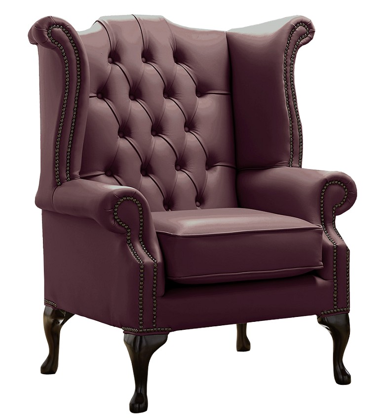 Product photograph of Chesterfield High Back Wing Chair Shelly Dark Grape Leather Bespoke In Queen Anne Style from Chesterfield Sofas