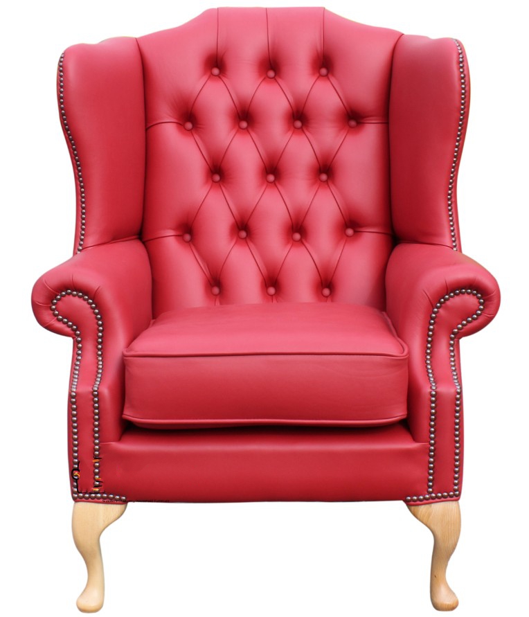 Product photograph of Chesterfield High Back Wing Chair Shelly Flame Red Leather Bespoke In Mallory Style from Chesterfield Sofas.