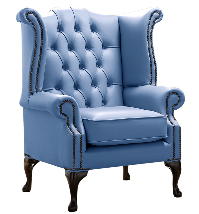 Product photograph of Chesterfield High Back Wing Chair Shelly Iceblast Leather Bespoke In Queen Anne Style from Chesterfield Sofas