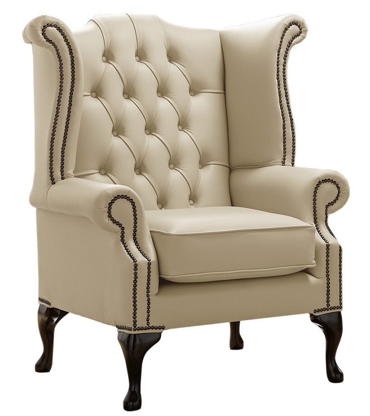 Product photograph of Chesterfield High Back Wing Chair Shelly Ivory Cream Leather Bespoke In Queen Anne Style from Chesterfield Sofas