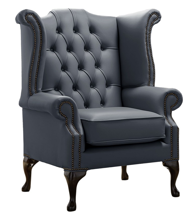Product photograph of Chesterfield High Back Wing Chair Shelly Knight Leather Bespoke In Queen Anne Style from Chesterfield Sofas