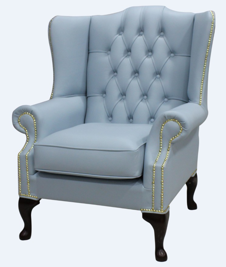 Product photograph of Chesterfield High Back Wing Chair Shelly Parlour Blue Leather Bespoke In Mallory Style from Chesterfield Sofas.